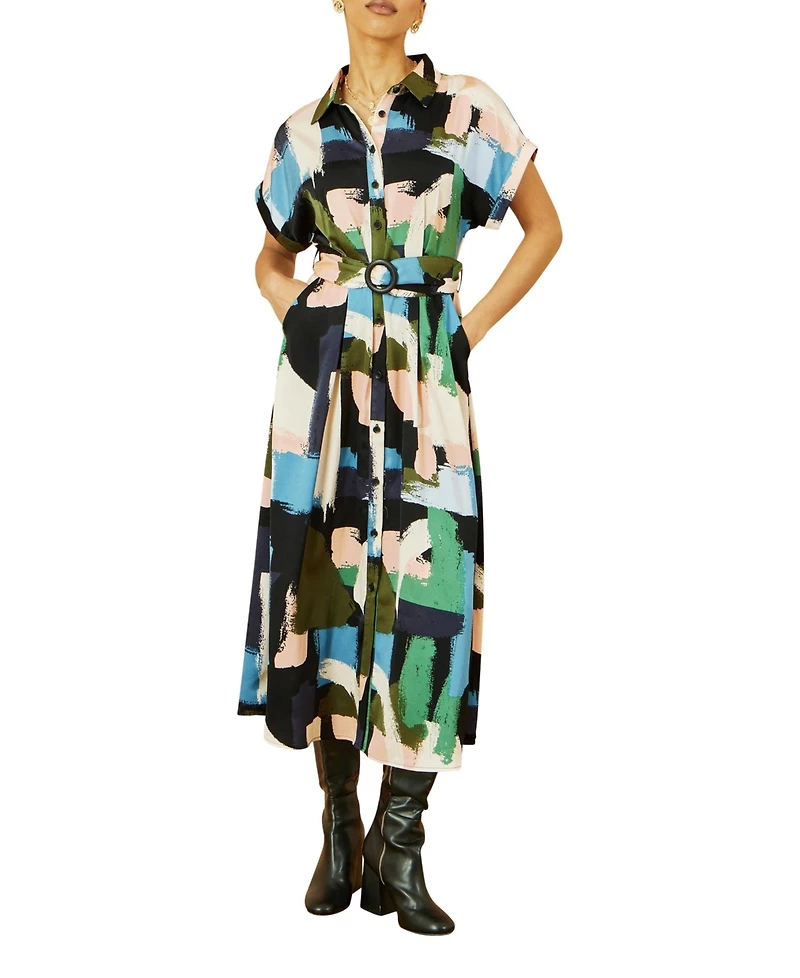 Yumi Women's Brushstroke Print Relaxed Shirt Dress