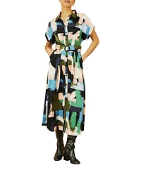 Yumi Women's Brushstroke Print Relaxed Shirt Dress