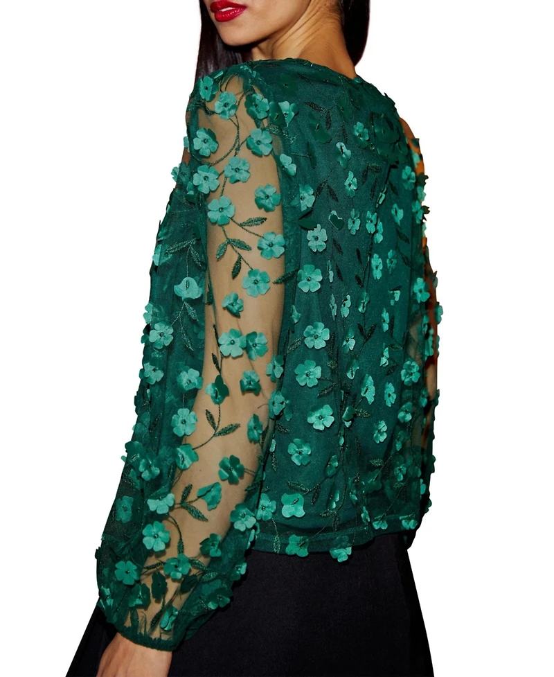 Yumi Women's Long Sleeve Sheer Floral Top