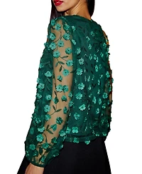 Yumi Women's Long Sleeve Sheer Floral Top