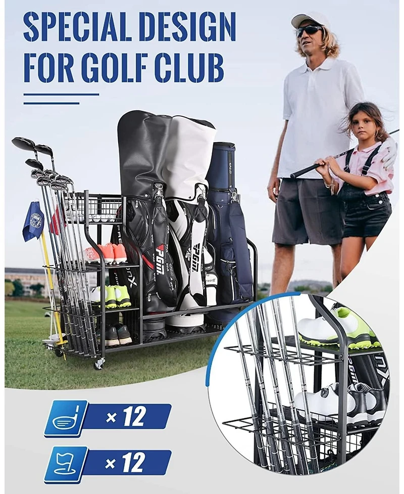 Mythinglogic Golf Storage Garage Organizer, Golf Bag Storage Stand and Other Golfing Equipment Rack, Extra Storage Rack for Golf Clubs
