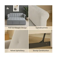 Maison Boucle 2-Seater Velvet Loveseat Sleeper Sofa Bed, Pull-Out Convertible Couch with Scroll Arms & Adjustable Backrest for Small Spaces