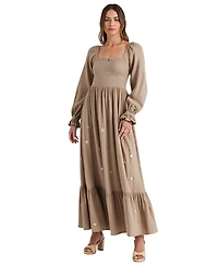 Modenaire Women's Floral-Embroidered Smocked Tiered Maxi Dress