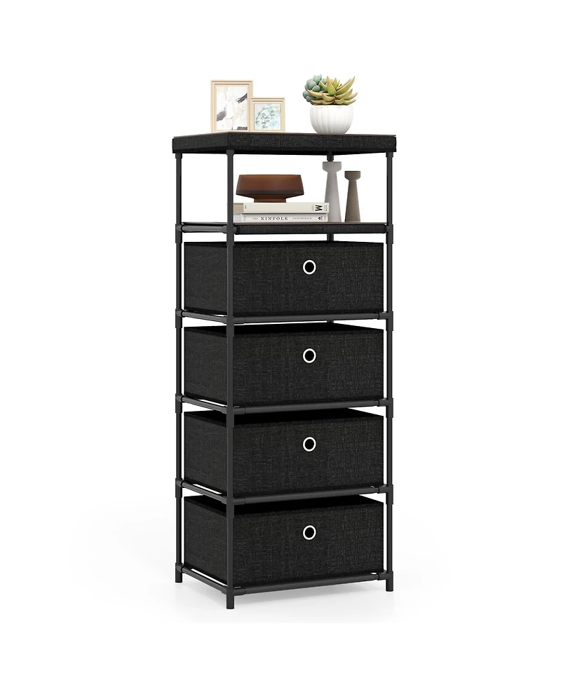 Dresser with 4 Drawers Fabric Storage Tower with Wood Top and Metal Frame