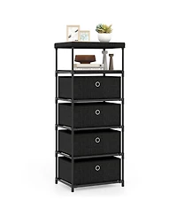 Dresser with 4 Drawers Fabric Storage Tower with Wood Top and Metal Frame