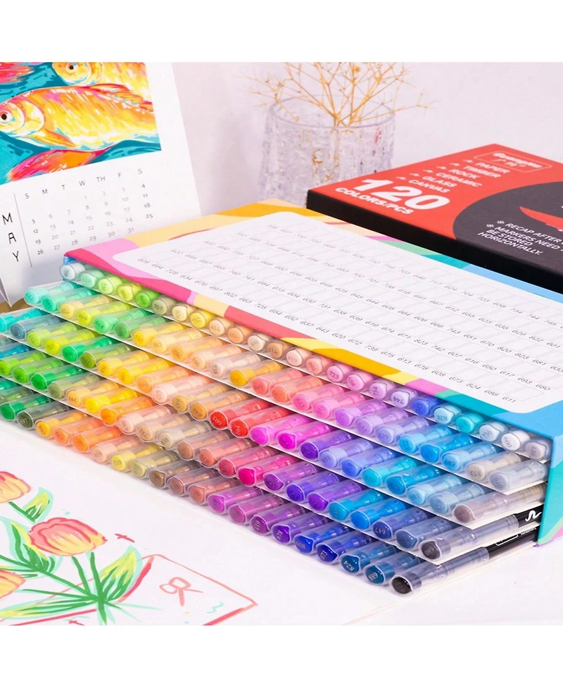 Htutwoo 24 Colors Acrylic Paint Markers, Soft Brush Tip Pens and Markers, Acrylic Paint Pens for Wood, Rock Painting and Diy Crafts Art Supplies