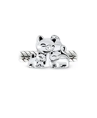 Bling Jewelry Set of 2 Mommy Cat & Kittens Family & I Love My Cat Round Charm Bead Sterling Silver