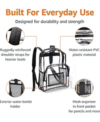 Basics Transparent School Backpack, With Water-Resistant Pvc Plastic Material and Ruggedly Reinforced Shoulder Straps, Clear