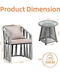 Dyhome 3 Pieces Outdoor Patio Furniture Set Woven Rope Chairs with Table and Soft Cushions