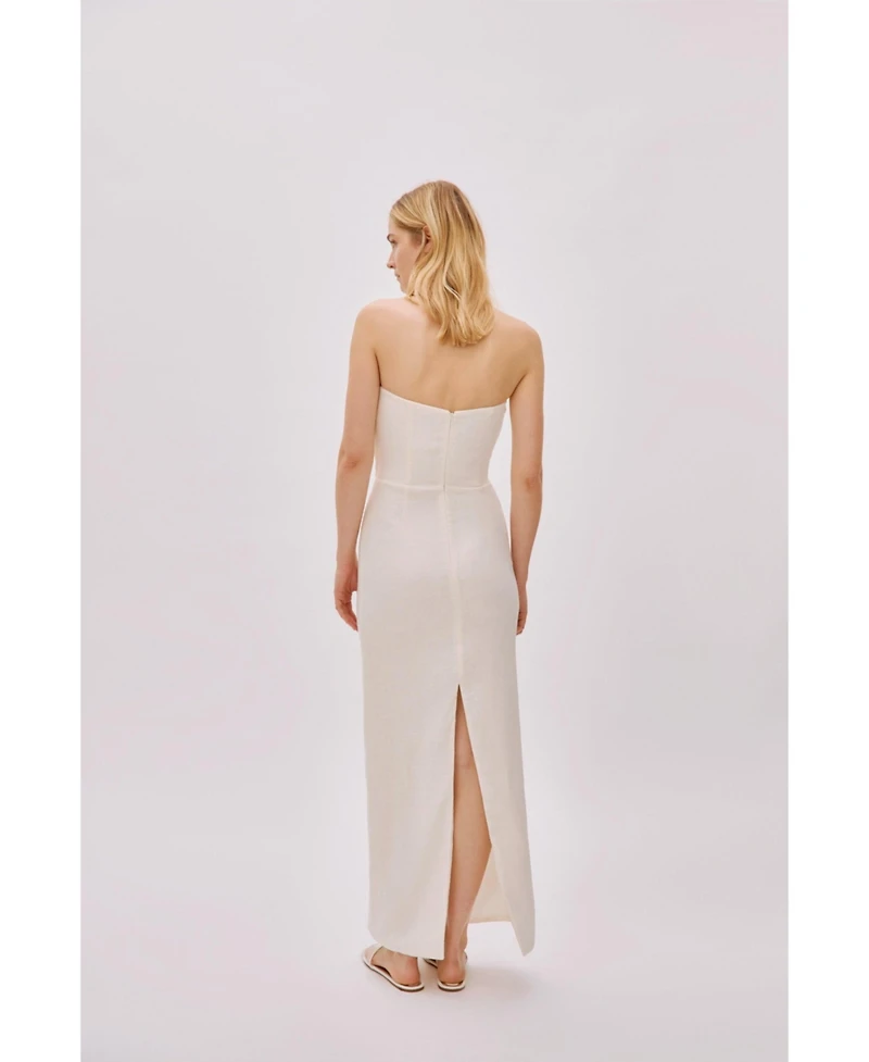 Labeca London Us Women's Alaia White Linen Twist Maxi Dress
