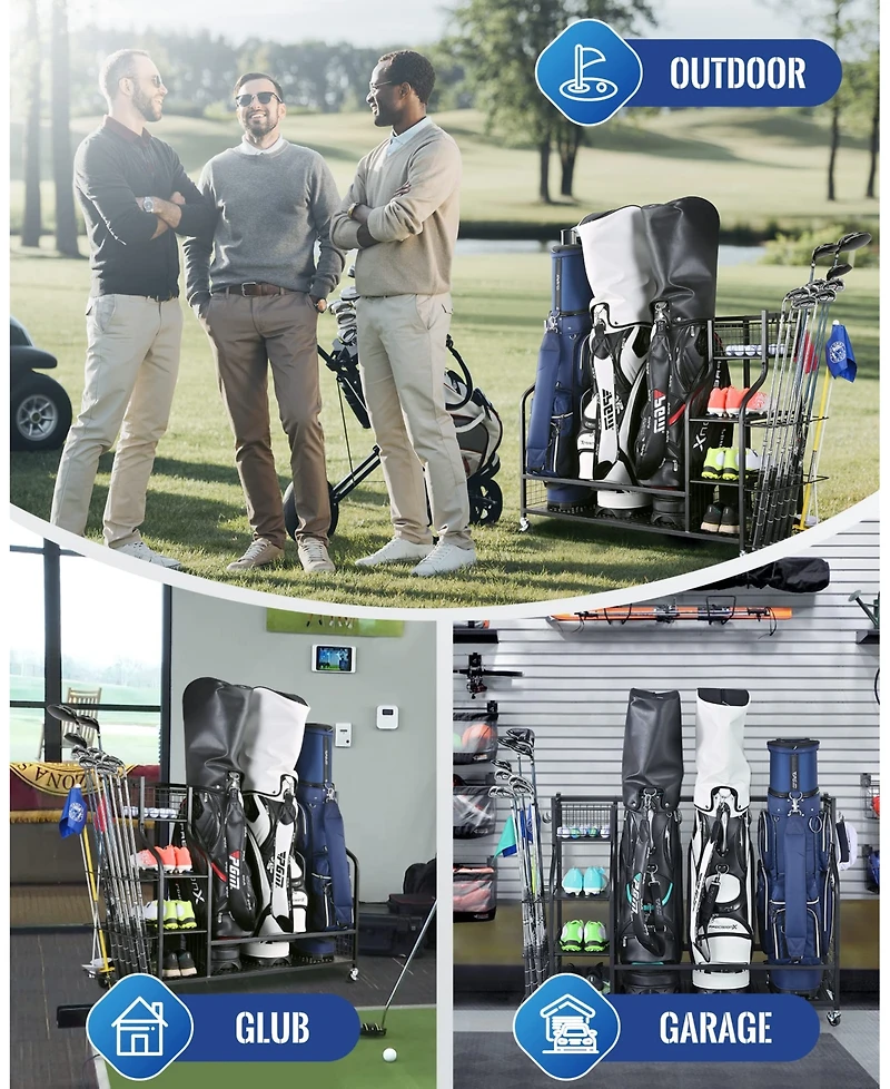 Mythinglogic Golf Storage Garage Organizer, Golf Bag Storage Stand and Other Golfing Equipment Rack