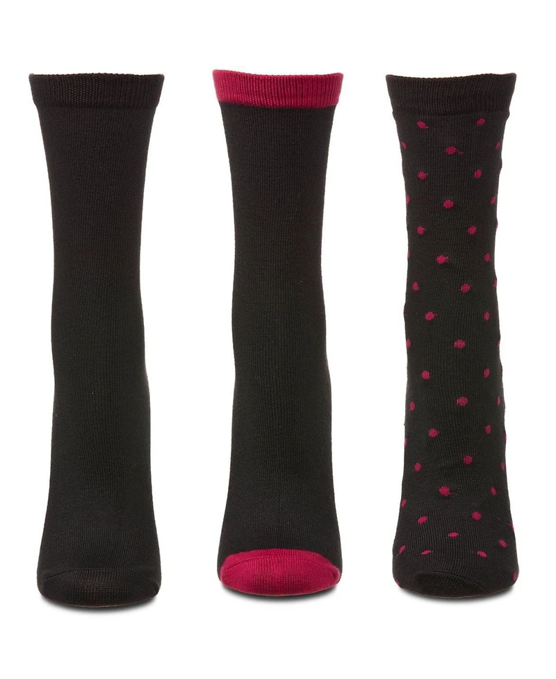MeMoi 3 Pairs Women's ButterSoft Polytam Polka Dot and Solid Colors Crew Socks