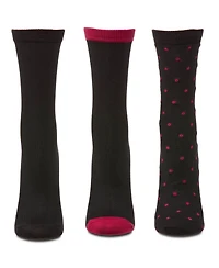 MeMoi 3 Pairs Women's ButterSoft Polytam Polka Dot and Solid Colors Crew Socks