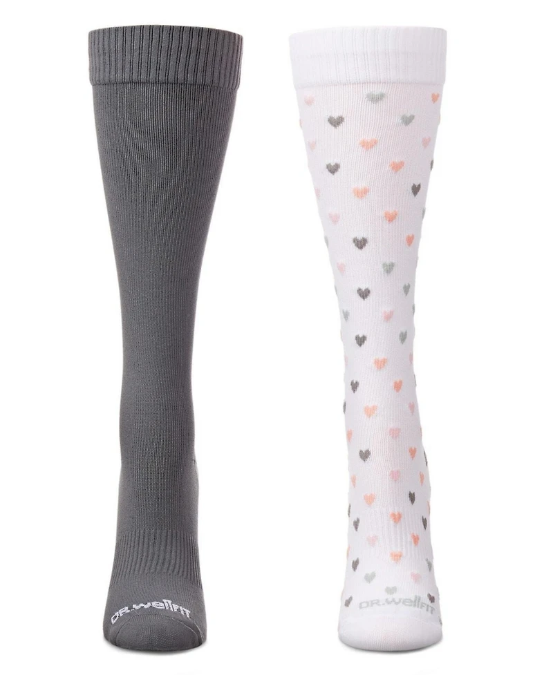 Wellfit Women's 2 Pair Pack Hearts/ Solid Compression Socks