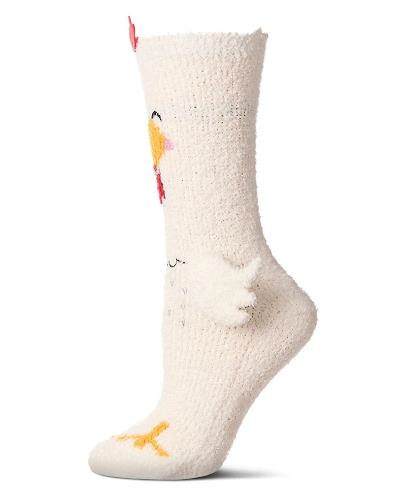MeMoi Women's Plush Chicken-Themed Embellished Crew-Length Lounge Sock