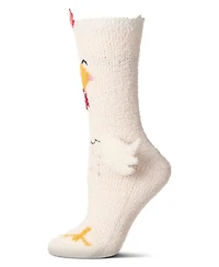 MeMoi Women's Plush Chicken-Themed Embellished Crew-Length Lounge Sock