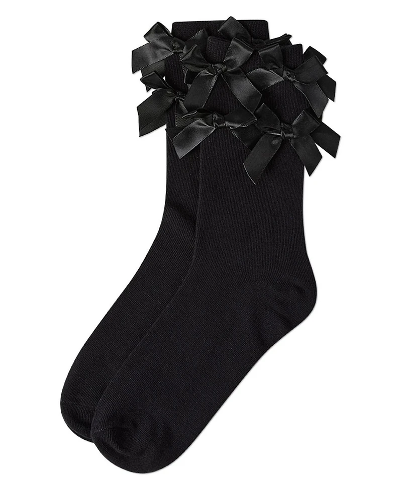MeMoi Women's Multiple Knit-On Bows Cotton Rich Crew Sock