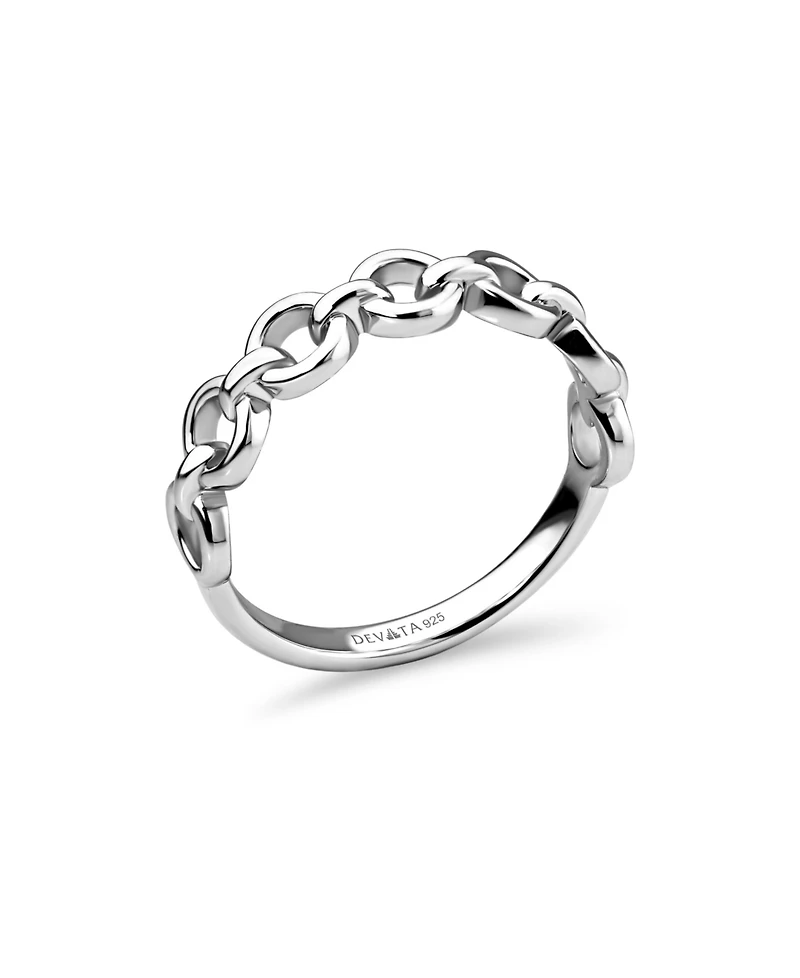 Devata Cable Link Ring in Rhodium Plated Sterling Silver