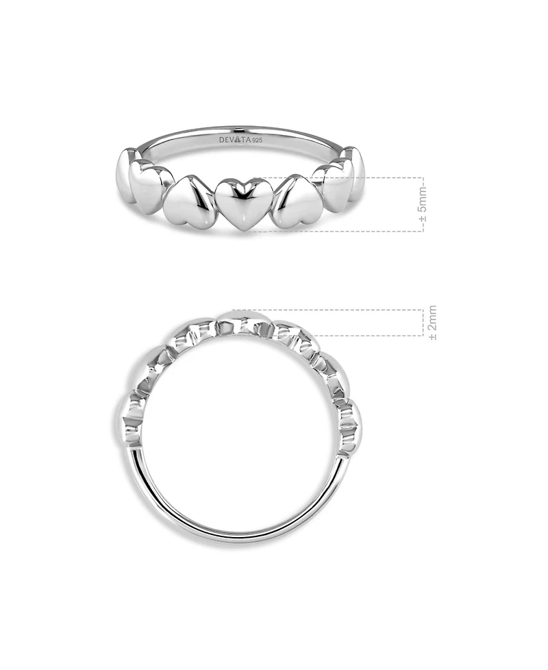 Devata Sweet Heart Ring in Rhodium Plated Sterling Silver, Size 8