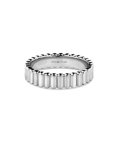 Devata Ribbed Band Ring in Rhodium Plated Sterling Silver
