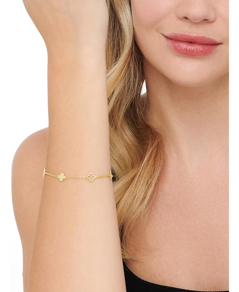 Devata Clover Chain Bracelet in Gold Plated Sterling Silver, Adj 6.5/7.0/7.5 inch