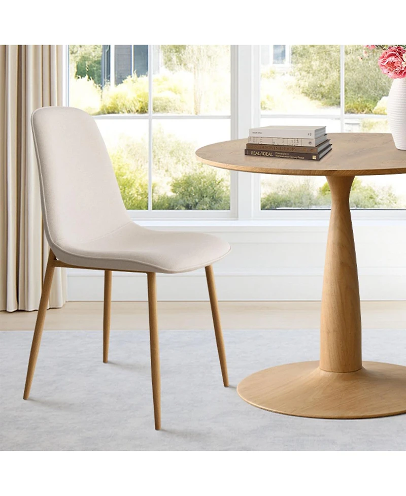 3-Piece 34.5" Dining Set with Sculpted Pedestal Table and 2 Upholstered Chairs Curved Back Light Wood Legs-Maison Boucle