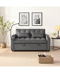 Tufted Convertible Loveseat Sleeper Sofa with Pull-Out Bed, Usb Charging & Cup Holders, Space-Saving 3-in-1 Design-Maison Boucle