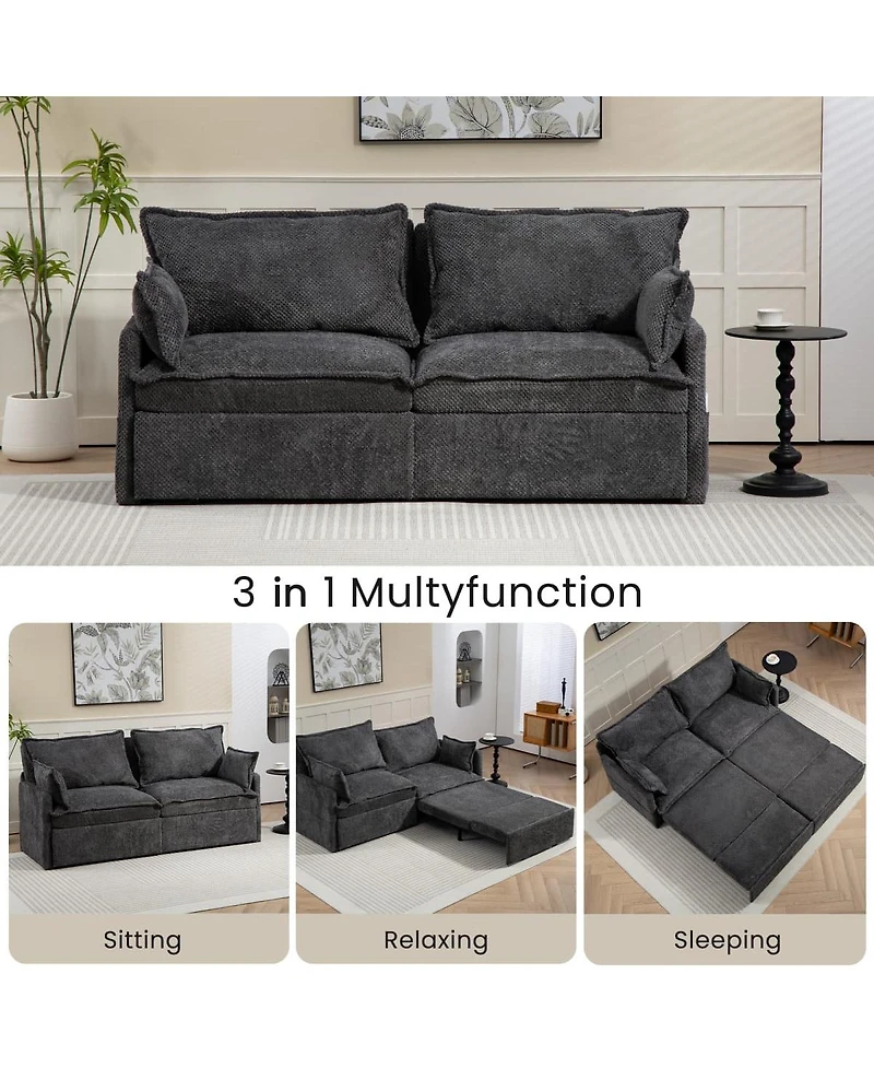 Maison Boucle 73.6" Corduroy Pull-Out Sleeper Sofa Bed with Usb & C-Type Ports, Side Storage, 3-in-1 Convertible Couch for Small Spaces