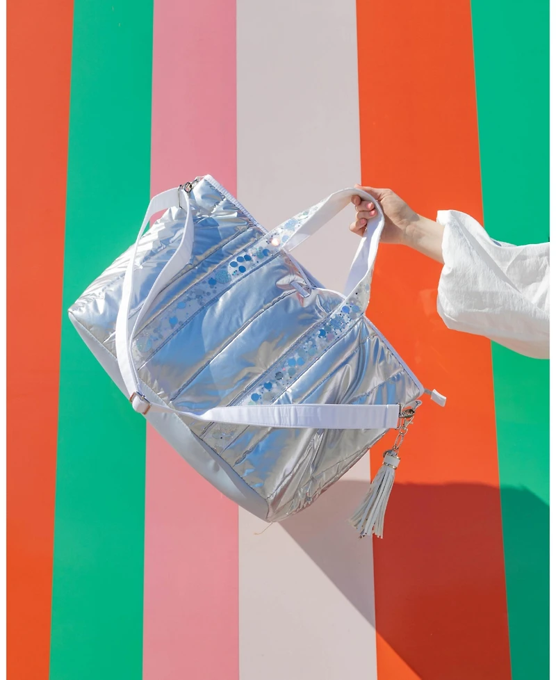 Packed Party Silver Metallic Puffy Confetti Weekender Tote Bag