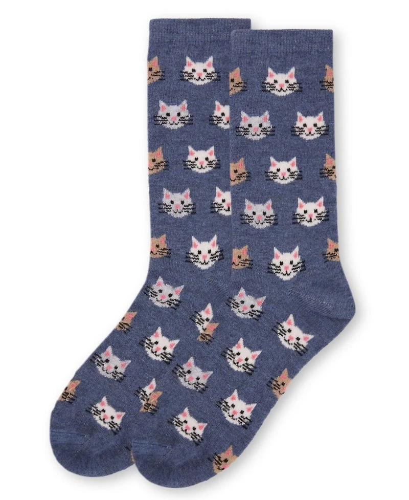 MeMoi Women's Soft Cheerful Cat Face Cashmere Crew Socks