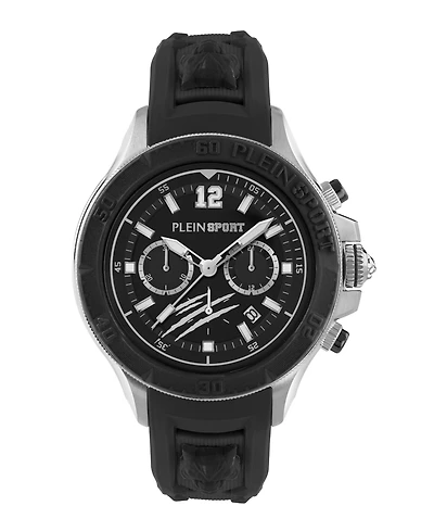 Plein Sport Mens Warrior Tech Chronograph Date Quartz Silicone Strap 47.5mm