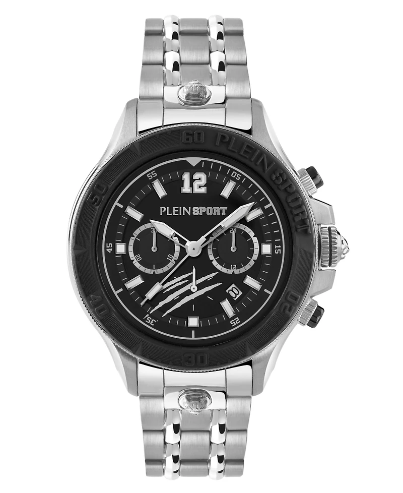 Plein Sport Mens Warrior Tech Chronograph Date Quartz Stainless Steel Bracelet 47.5MM