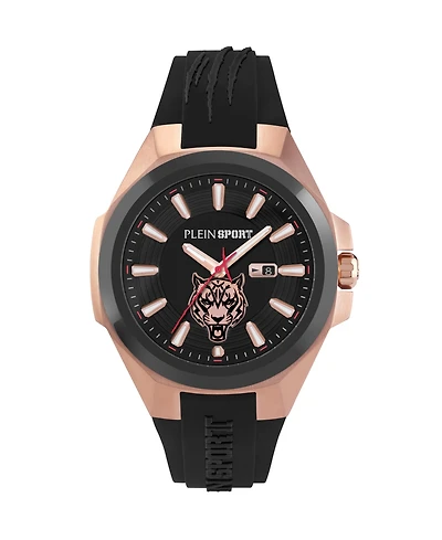 Plein Sport Mens Tigermaster 3 Hand Date Quartz Black Silicone Strap 47mm