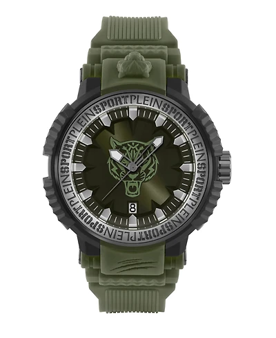 Plein Sport Mens Tiger Power 3 Hand Date Quartz Green Silicone Strap 45MM