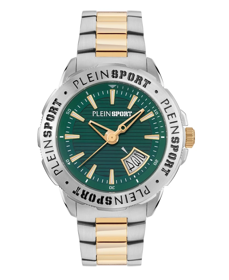 Plein Sport Mens Rampage 3 Hand Date Quartz Two Tone Bracelet 44MM