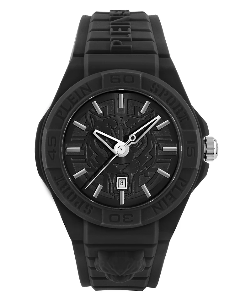 Plein Sport Mens New Fearless 3 Hand Date Quartz Silicone Strap 46MM