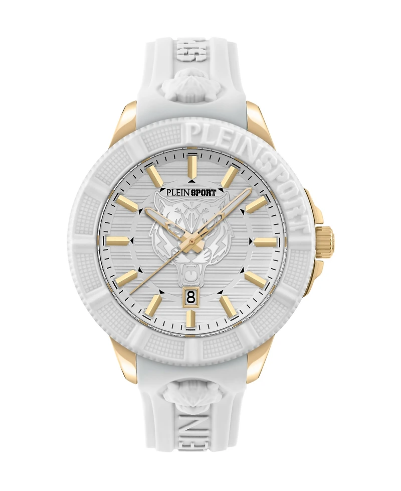 Plein Sport Mens City Rush 3 Hand Date Quartz White Silicone Strap 45MM