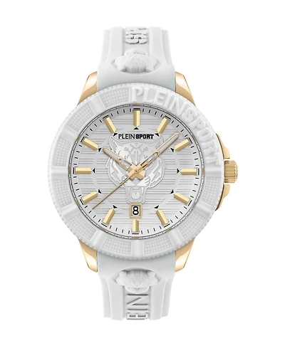 Plein Sport Mens City Rush 3 Hand Date Quartz White Silicone Strap 45MM