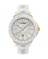 Plein Sport Mens City Rush 3 Hand Date Quartz White Silicone Strap 45MM