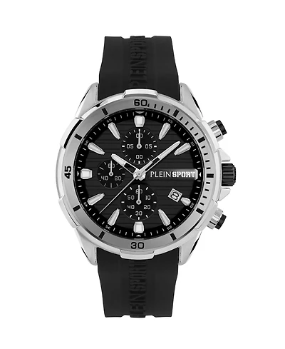 Plein Sport Mens Impact Chronograph Date Quartz Black Silicone Strap 46MM