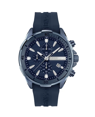 Plein Sport Mens Impact Chronograph Date Quartz Blue Silicone Strap 46MM