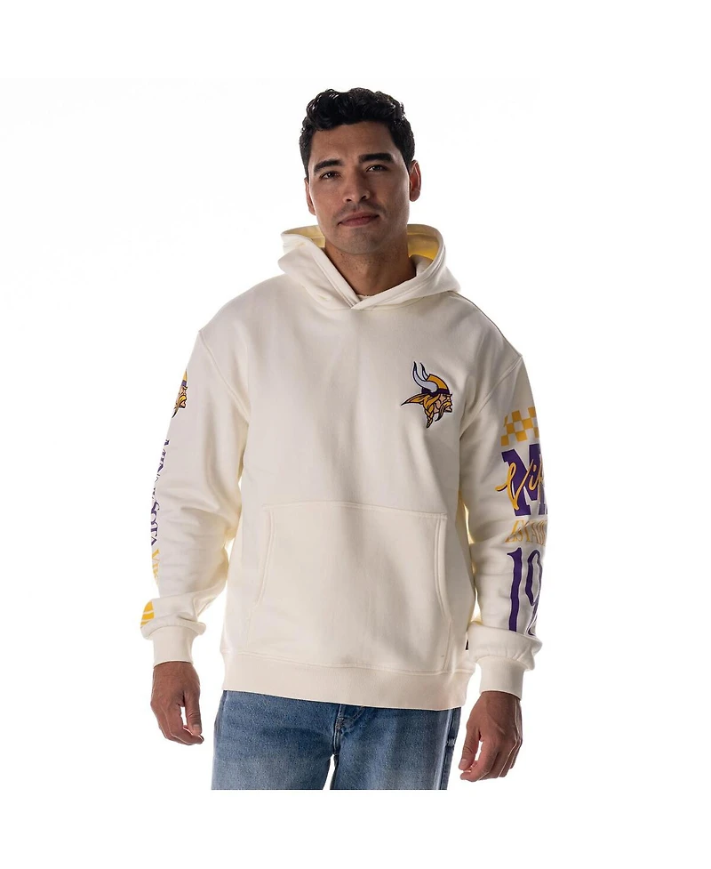 The Wild Collective Men's and Women's Cream Minnesota Vikings Stacked Graphic Sleeve Fleece Hoodie