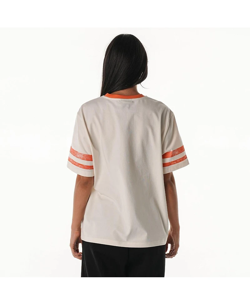 The Wild Collective Women's Cream Cleveland Browns Vintage Drop Shoulder Oversized Boyfriend T-Shirt