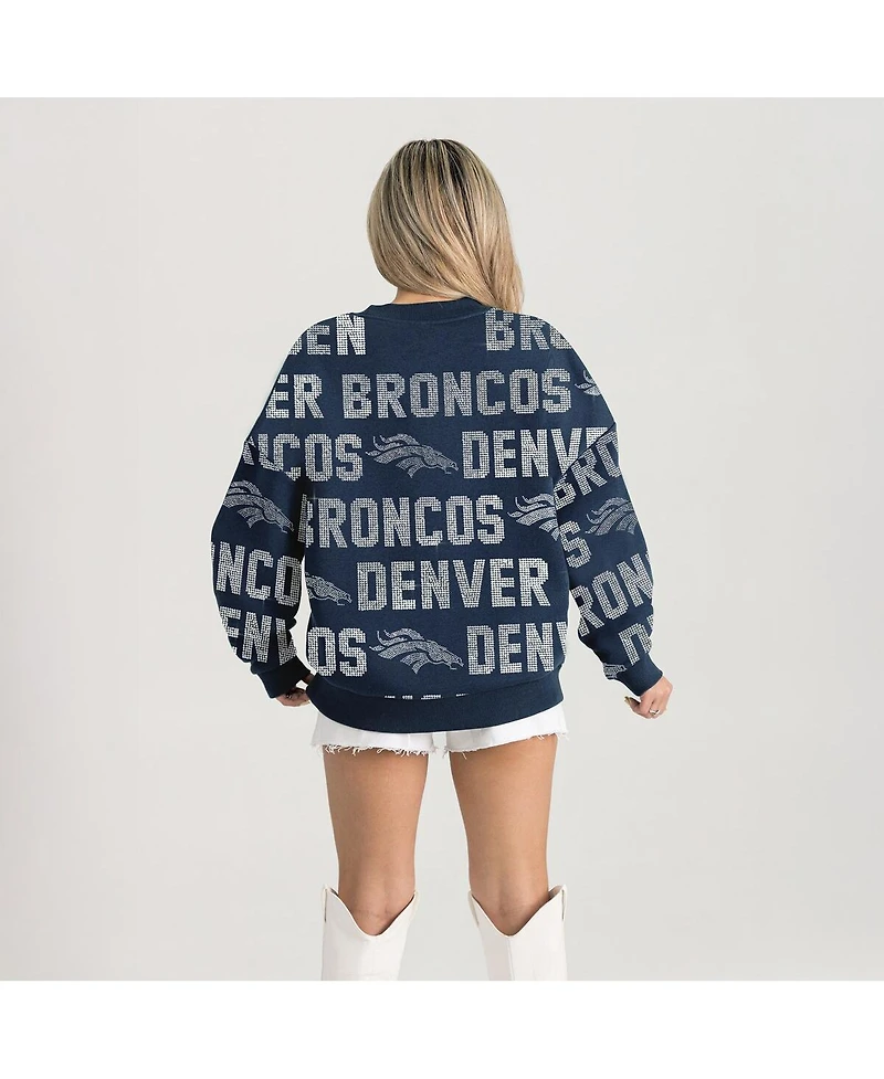 Gameday Couture Women's Navy Denver Broncos Relaxed Drop Shoulder Hype Era Rhinestone Text Sweatshirt