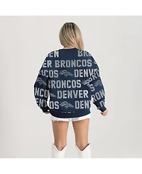 Gameday Couture Women's Navy Denver Broncos Relaxed Drop Shoulder Hype Era Rhinestone Text Sweatshirt