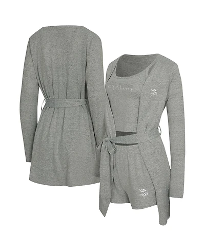 Concepts Sport Women's 3-Piece Heather Gray Minnesota Vikings Rigor Tank, Short and Robe Set