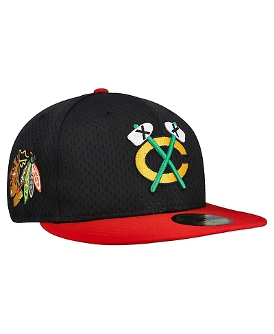 New Era Men's Black/Red Chicago Blackhawks Mesh Crown Two-Tone 59FIFTY Fitted Hat