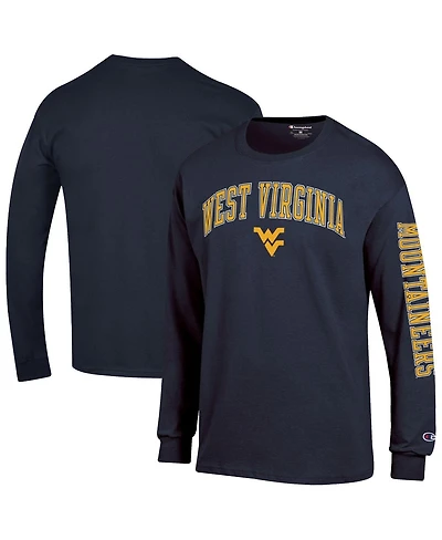 Champion Men's Navy West Virginia Mountaineers Arch Over Logo 2-Hit Long Sleeve T-Shirt