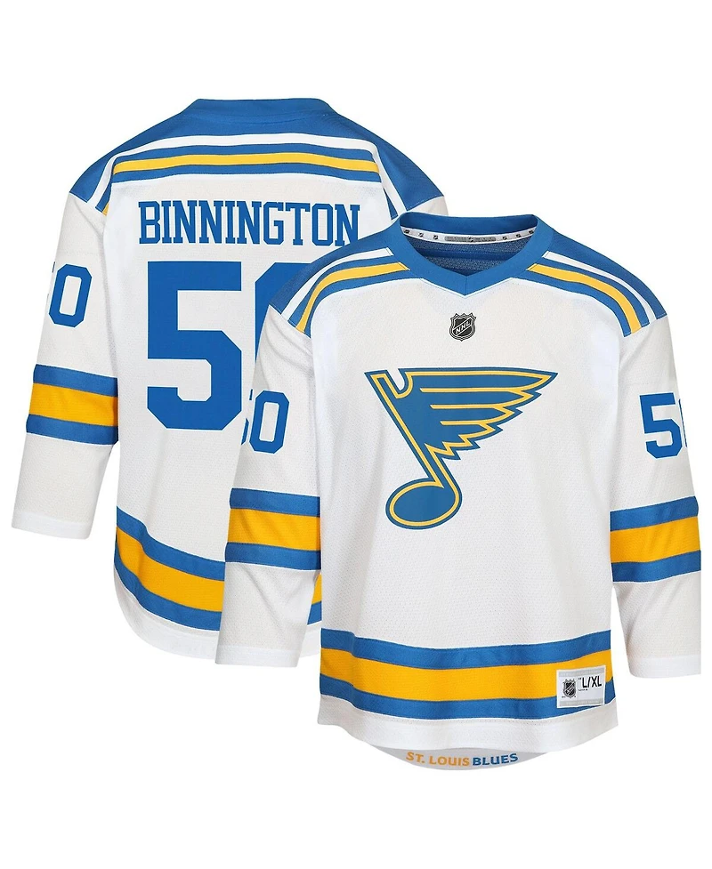 Outerstuff Big Boys and Girls Jordan Binnington White St. Louis Blues Away Replica Player Jersey