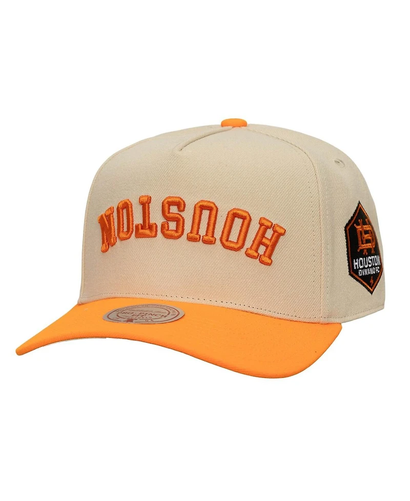 Mitchell & Ness Men's Cream/Orange Houston Dynamo Fc Upside Down Pro Pinch Snapback Hat